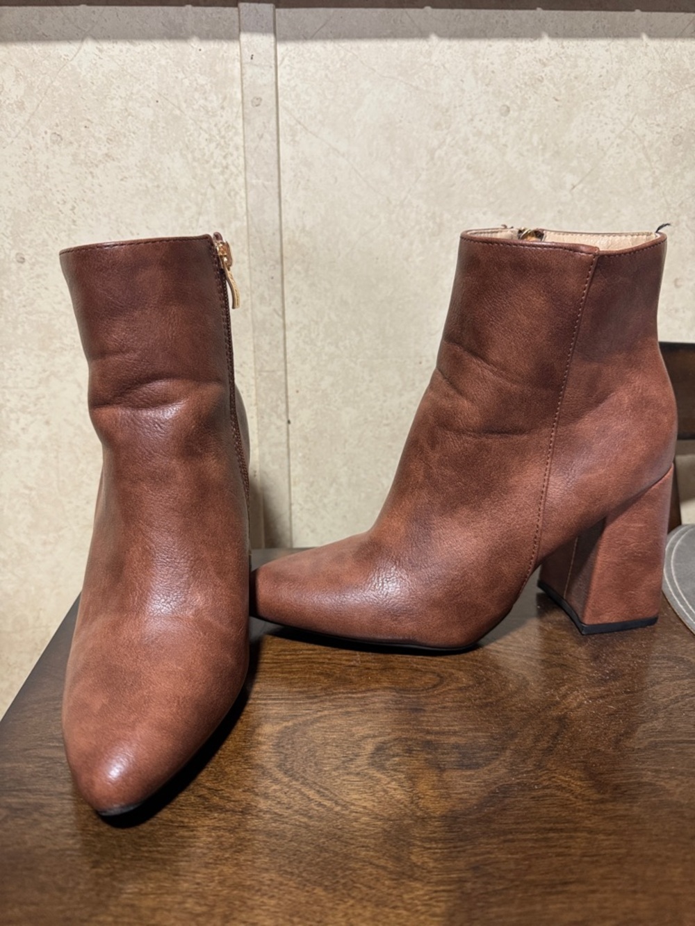 SHEIN Brown Block Heel Ankle Boots